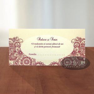 Place card-ul de nunta Viata in roz - grena poate fi folosit ca si plic de bani - altfeldeinvitatii.ro